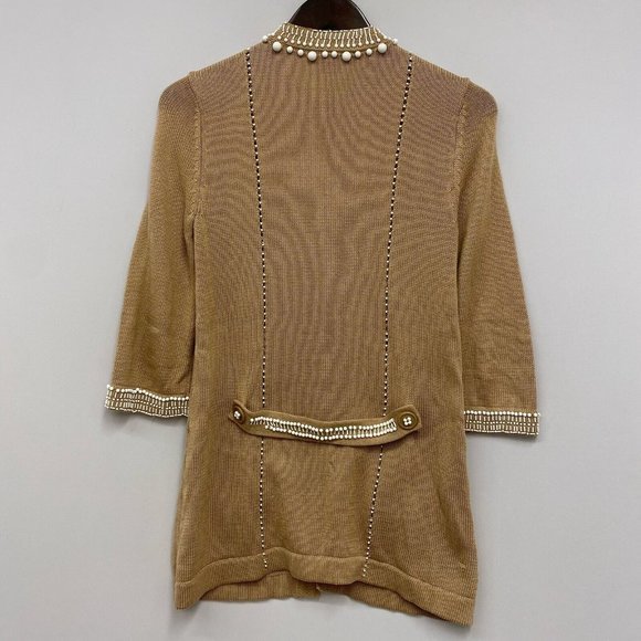 Nanette Lepore Women's Size XS Brown Knit Long Duster Cardigan Beaded Sweater - Picture 2 of 9